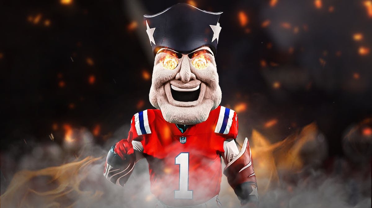New England Patriots mascot with fire in eyes