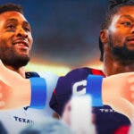 NFL free agency signing Danielle Hunter and Joe Mixon both in Texans jerseys with a thumbs up emoji over Hunter and a thumbs down over Mixon