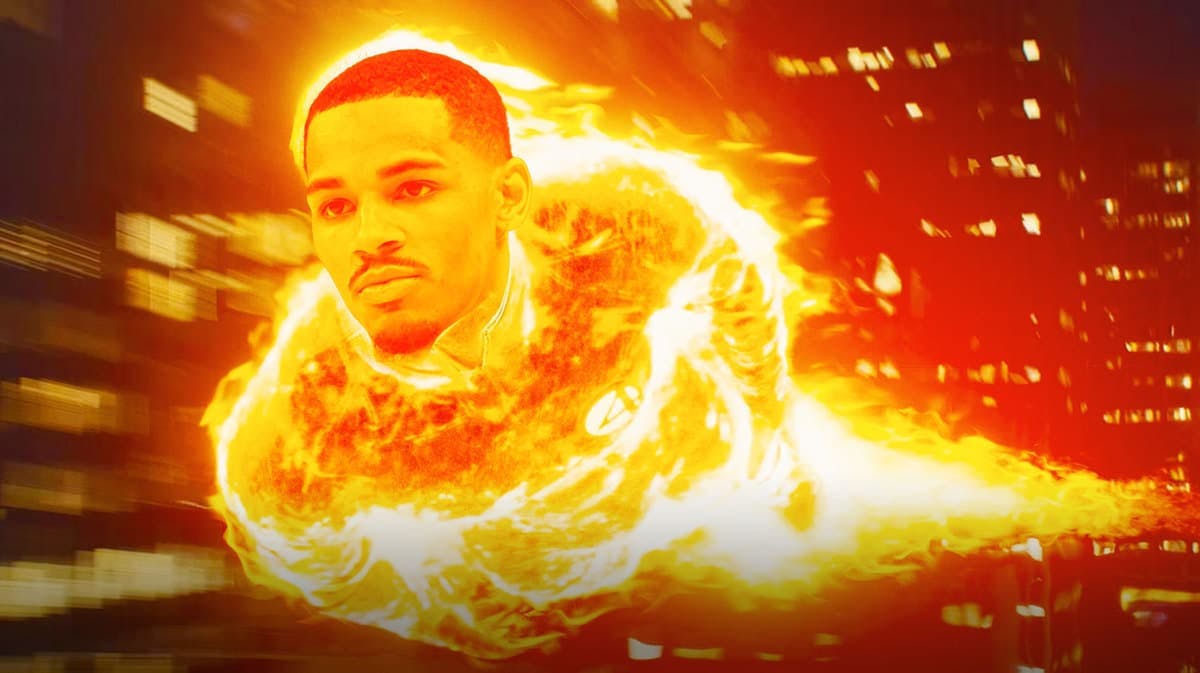 Dejounte Murray as Human Torch (Flying with fire) or with fire around him