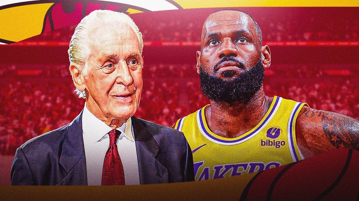 Pat Riley of the Heat and LeBron James of the Lakers