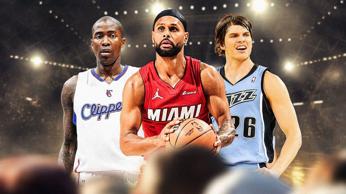 Heat’s Patty Mills hyped up, with Jamal Crawford (2014 Clippers version) and Kyle Korver (2009-10 Jazz version) beside Mills