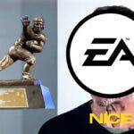 Michael Rosen nice meme with EA Sports logo and the Heisman Trophy for College Football 25