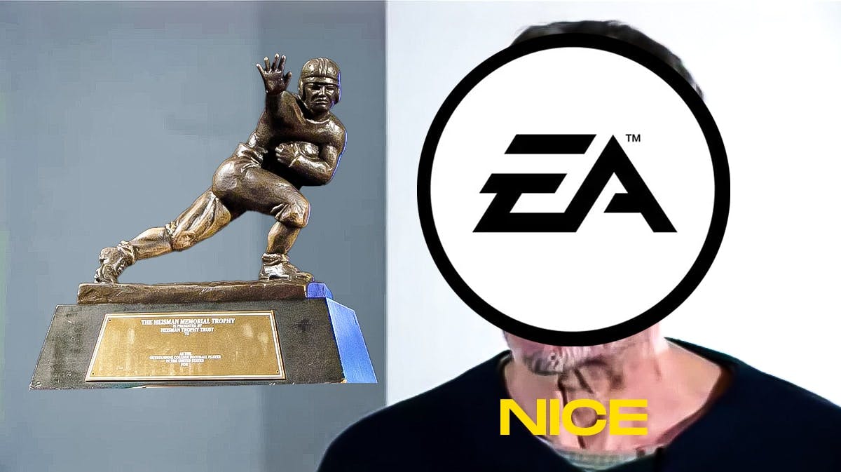 Michael Rosen nice meme with EA Sports logo and the Heisman Trophy for College Football 25