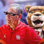 Kelvin Sampson (Houston basketball) with deal with it shades and Houston Cougars mascot in the background