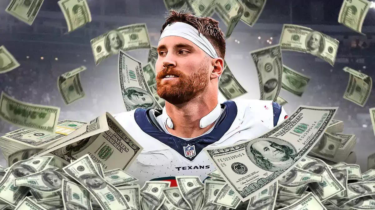 Texans TE Dalton Schultz with money flying all around after his latest contract extension in NFL free agency