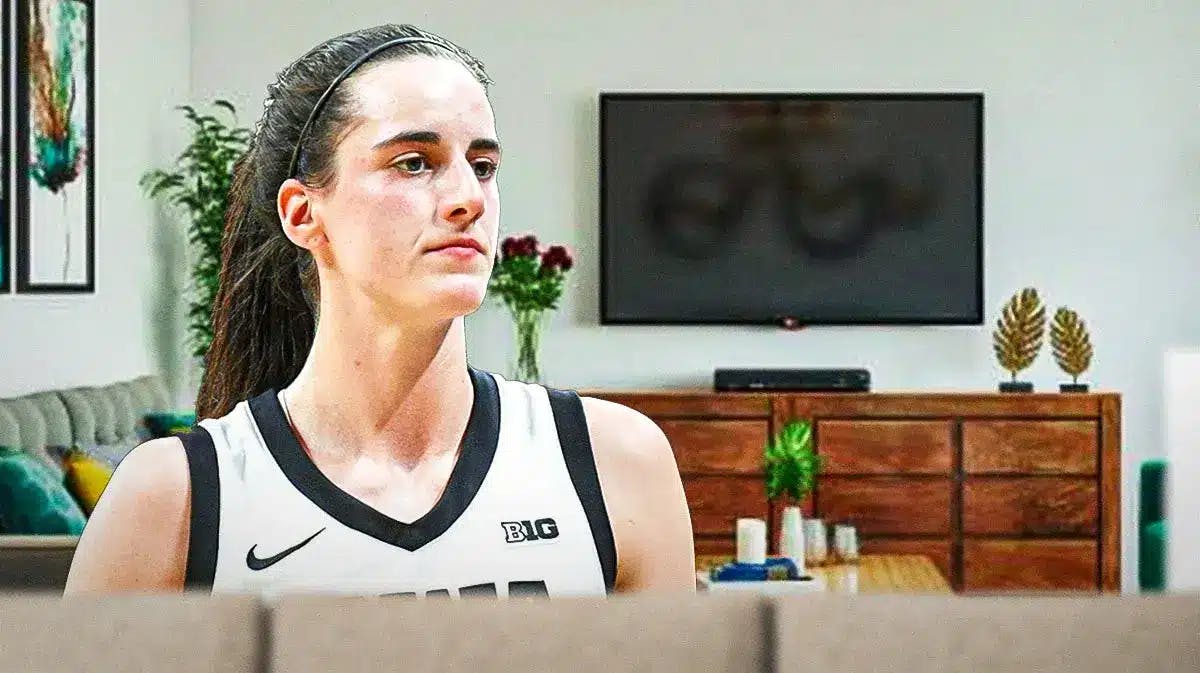 owa women’s basketball player Caitlin Clark, with televisions