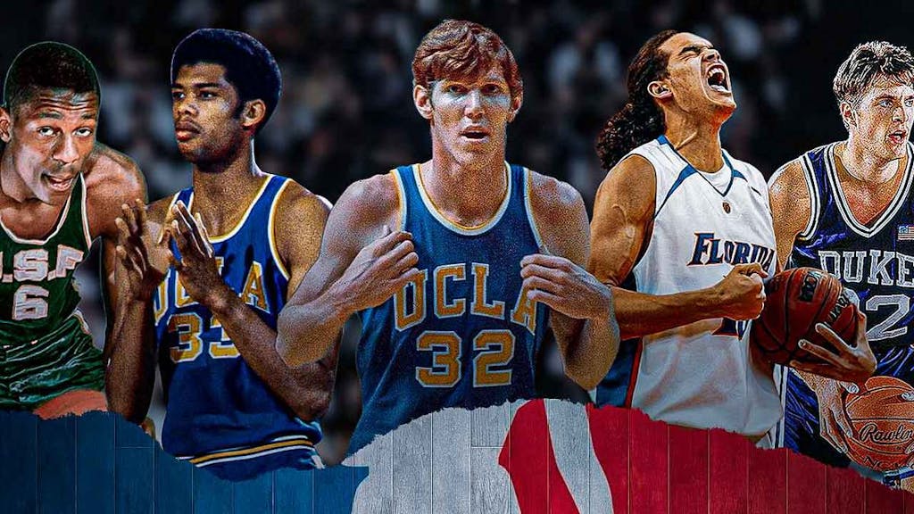 Lew Alcindor (UCLA), Bill Walton (UCLA), Joakim Noah (Florida), Christian Laettner (Duke), Bill Russell (San Francisco)
