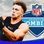 NFL combine logo with Penn State’s Theo Johnson