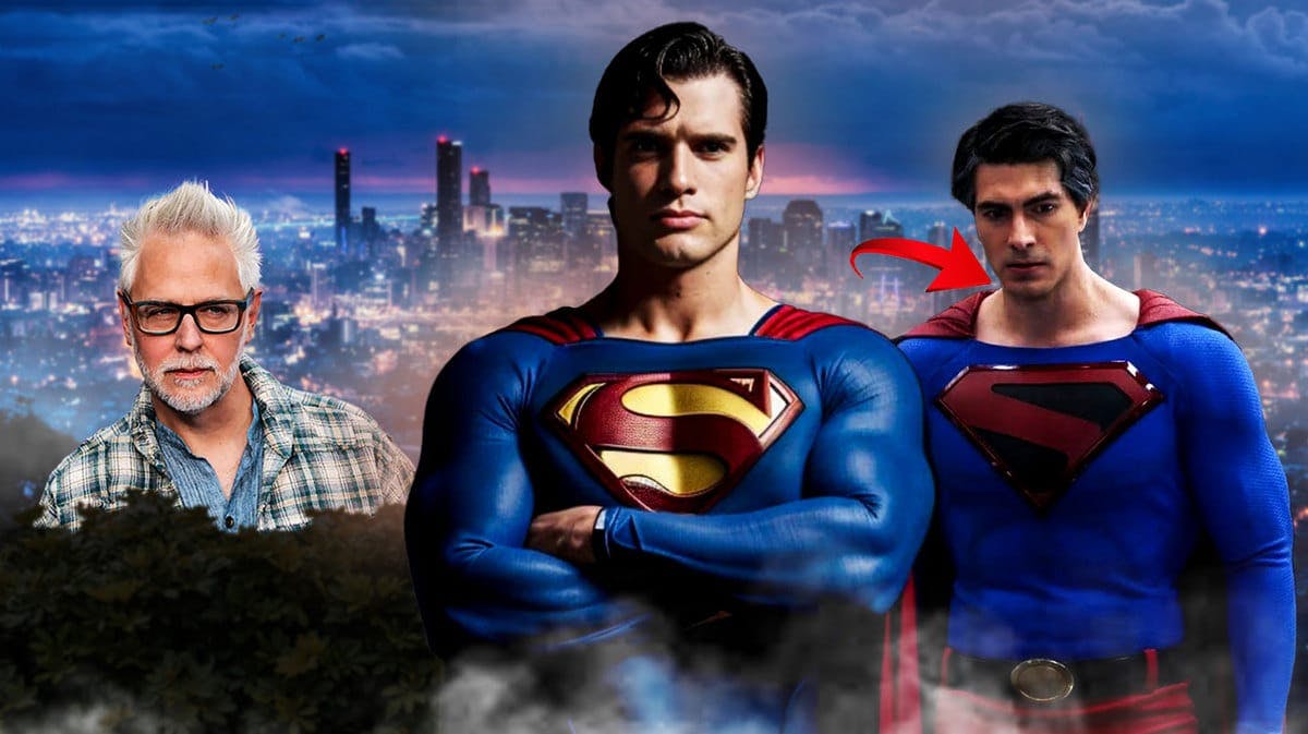 James Gunn looming over David Corenswet's Superman and Kingdom Come Superman