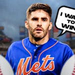 Photo: JD Martinez in Mets jersey saying “I want to win”, have Citi Field as background