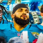 Gabe Davis in front, Darnell Savage and Will Lutz in background. NEED everyone in JAGUARS uniforms please. Money falling everywhere.