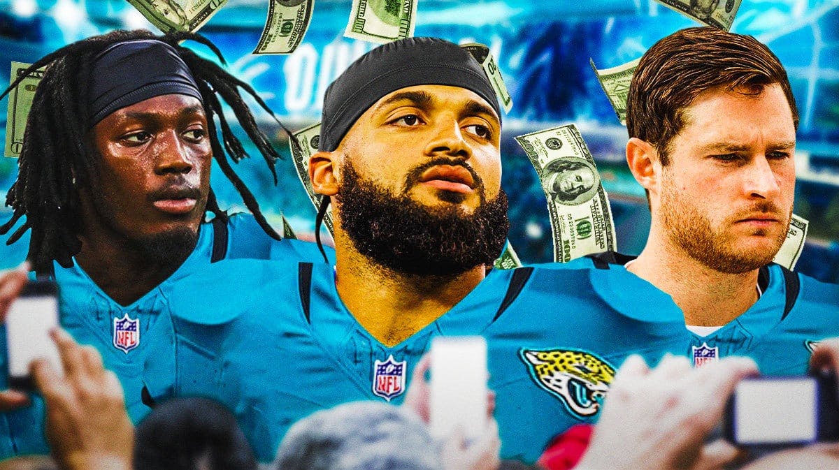 Gabe Davis in front, Darnell Savage and Will Lutz in background. NEED everyone in JAGUARS uniforms please. Money falling everywhere.