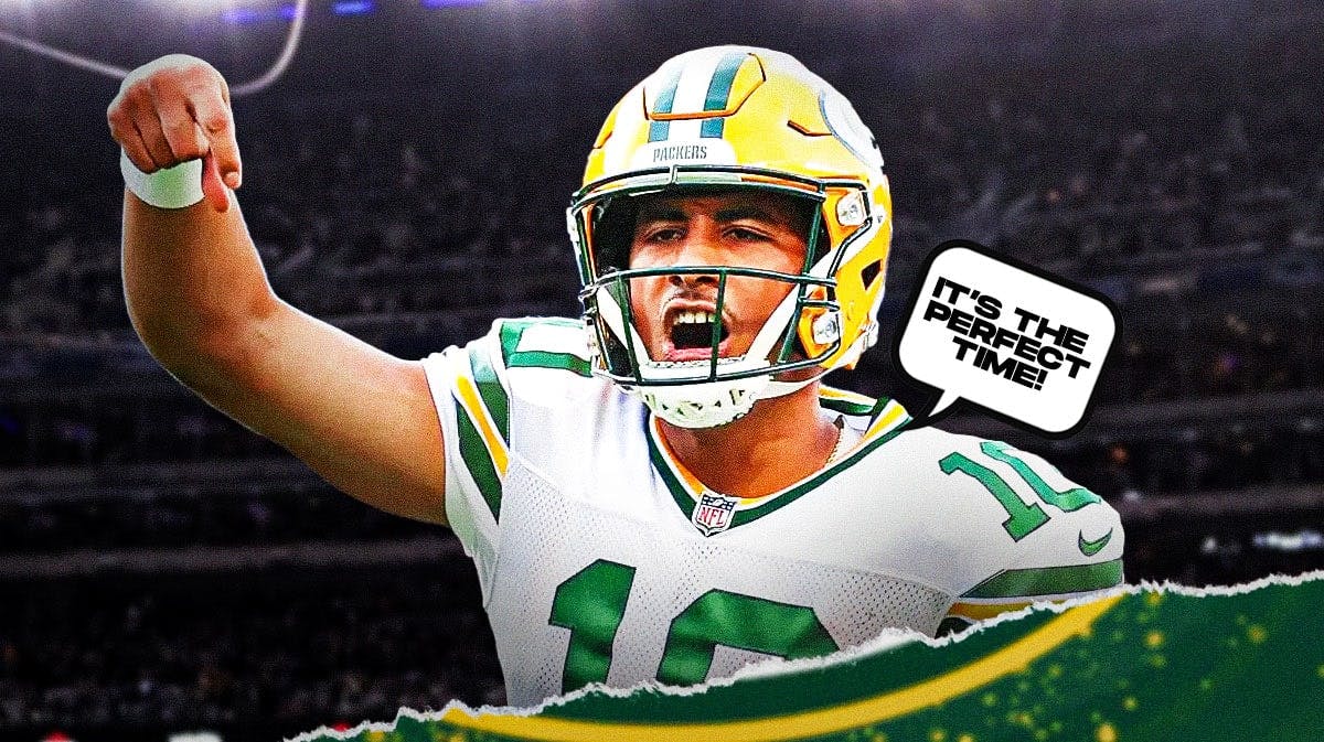 Packers quarterback Jordan Love saying "It's the perfect time!"