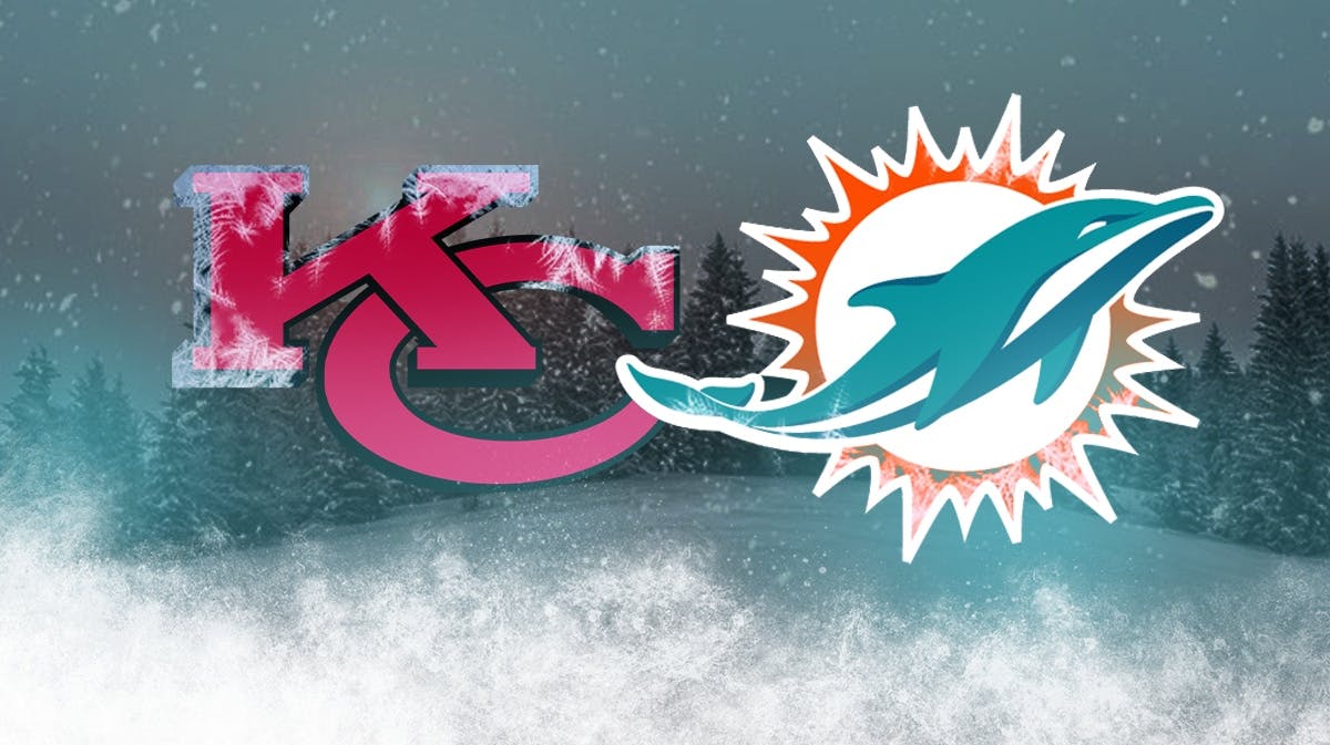 The frozen logos of the Kansas City Chiefs and Miami Dolphins