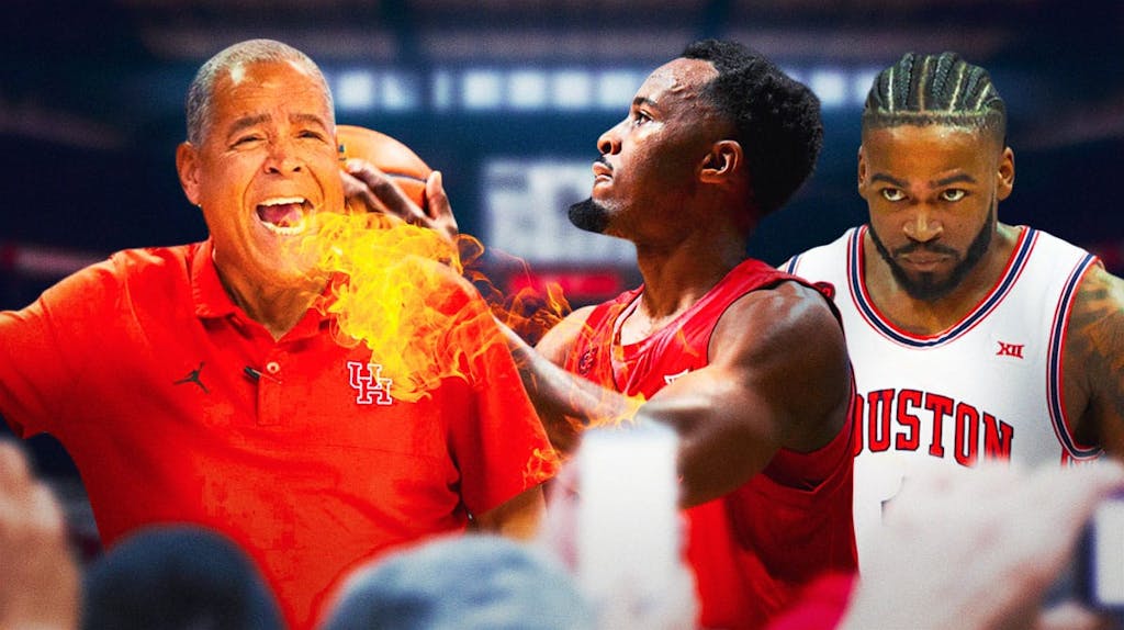 Houston basketball coach Kelvin Sampson breathing fire at his players.