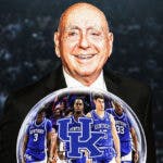 Dick Vitale with crystal ball that has the Kentucky basketball Wildcats) inside it