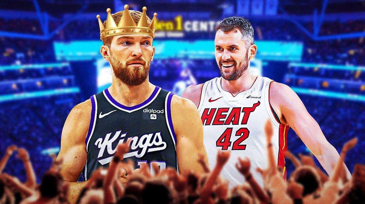 Sacramento Kings' Domantas Sabonis and Miami Heat's Kevin Love