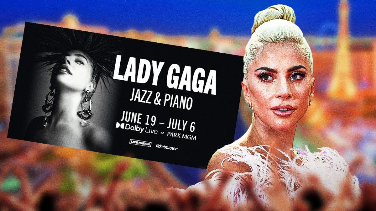Jazz and Piano poster with Las Vegas background and Lady Gaga.