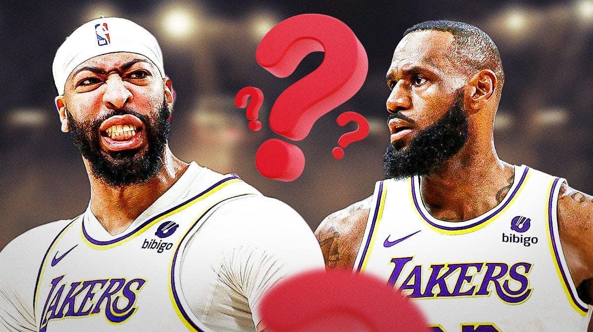 LeBron James and Anthony Davis with question marks