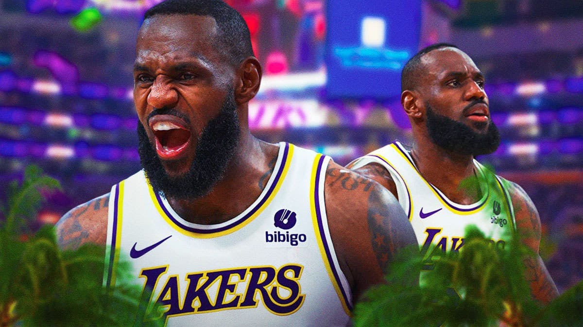Los Angeles Lakers star LeBron James in front of Crypto.com Arena.