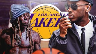 Lil Wayne, Lakers logo, a security guard