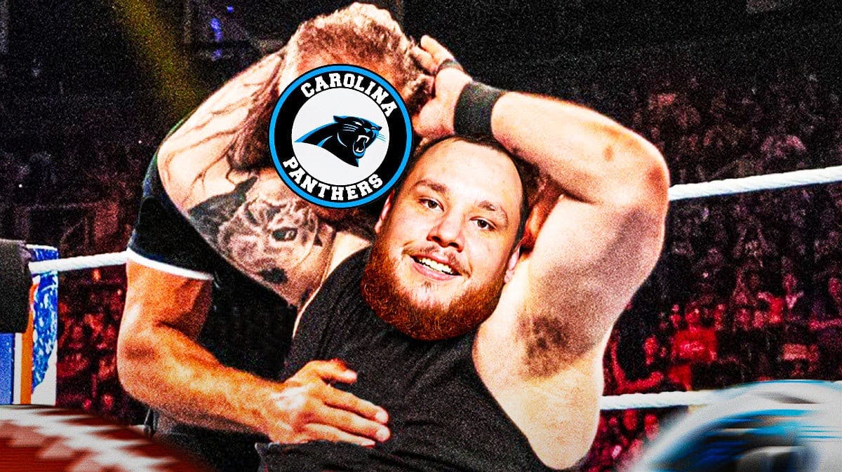 Luke Combs (Singer) as Kevin Owen then add Panthers logo on the head/face of the man getting headlocked