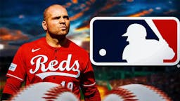 Joey Votto next to the MLB logo