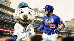 Mets mascot (Mr Met) with JD Davis (Mets) with deal with it shades