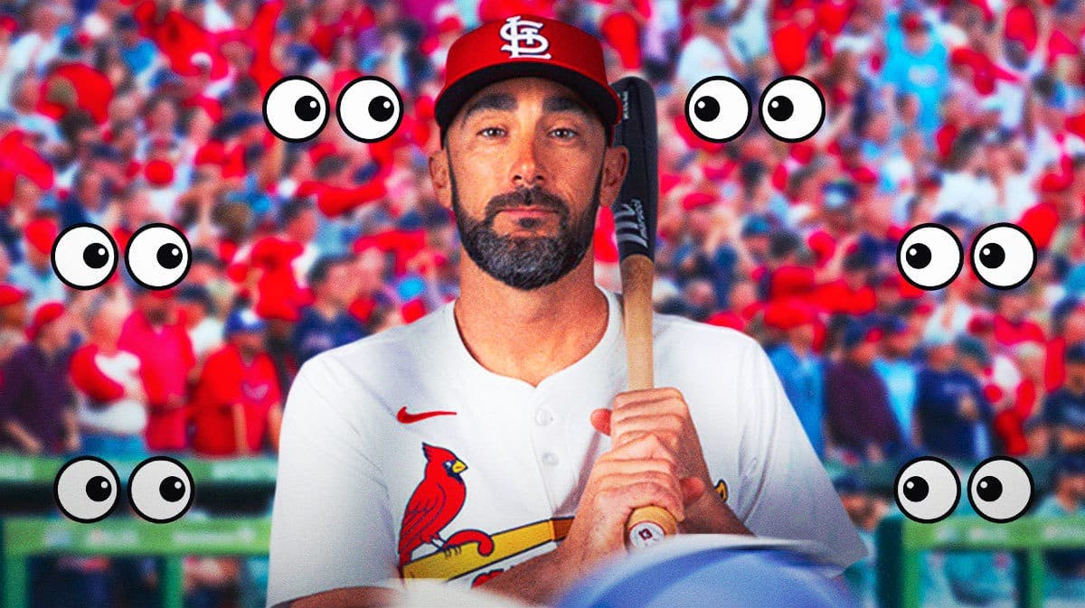 Matt Carpenter on one side, a bunch of St. Louis Cardinals fans on the other side with the big eyes emoji over their faces