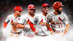 Need Cardinals players all walking on a path in the same direction, but place them in a line. Please have Cardinals' Matt Carpenter leading the way. Behind him, have Cardinals' Nolan Arenado, Cardinals' Paul Goldschmidt, and Cardinals' Willson Contreras all walking.