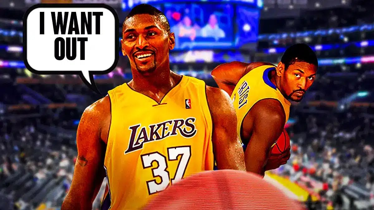 Photo: Metta World Peace in Lakers jersey saying “I want out”
