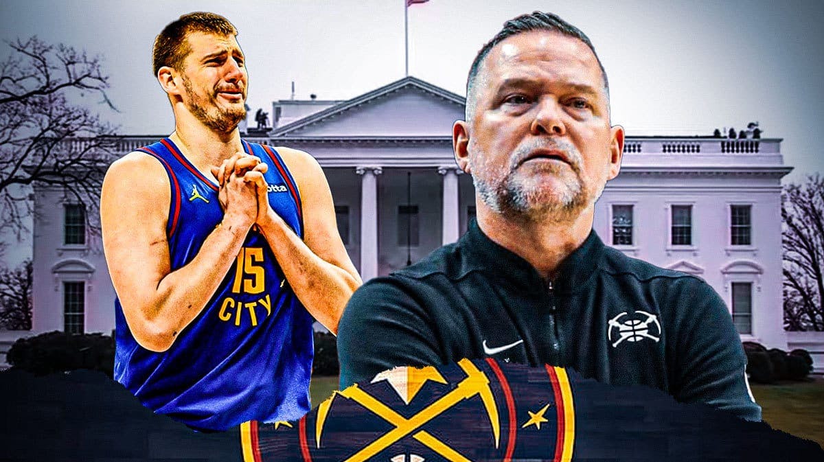 Nuggets Nikola Jokic and Michael Malone in front of the White House
