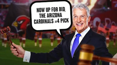 An auctioneer putting the Arizona Cardinals #4 pick up for bid