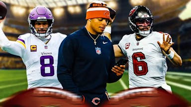 Chicago Bears quarterback Justin Fields with Kirk Cousins and Baker Mayfield