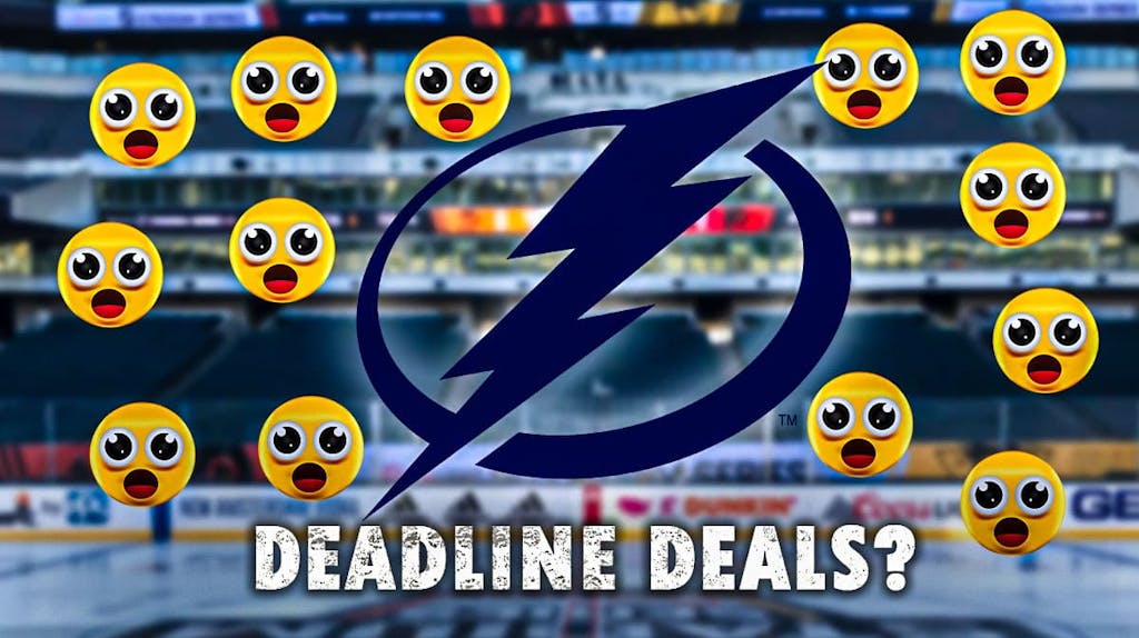 Tampa Bay Lightning logo with 😮 emojis, caption DEADLINE DEALS?