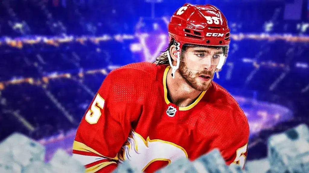Photo: Noah Hanifin in Flames jersey, have Amalie Arena in background