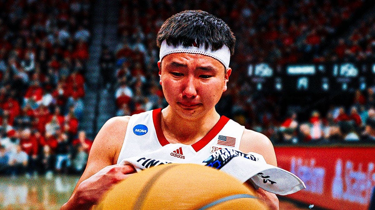 Nebraska basketball player Keisei Tominaga in tears.