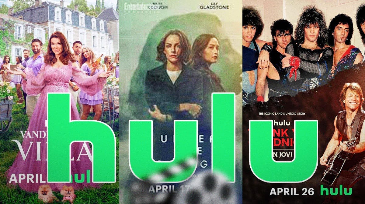 Collage of the Hulu originals posters for Vanderpump Villa, Under the Bridge and Thank you, Goodnight: The Bon Jovi Story