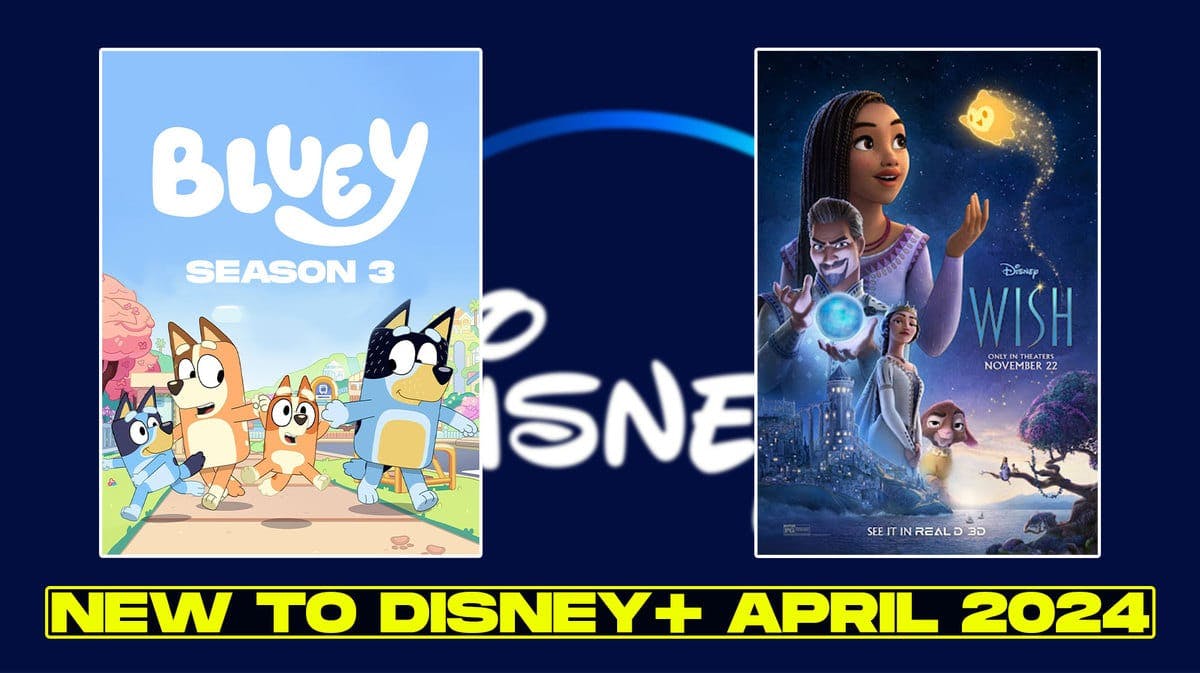 Bluey and Wish posters; Disney+ logo