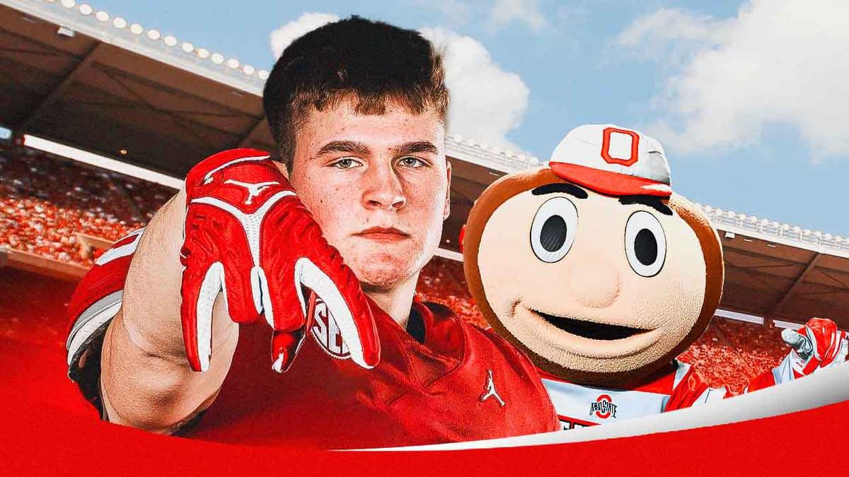 Nate Roberts with Ohio State football mascot in background