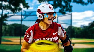 University of Oklahoma women’s softball player Kinzie Hansen, with tear drop emojis in her eyes as if crying
