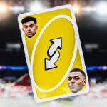 an UNO reverse card, but on the left top corner there is Luis Diaz and on the right bottom corner there is Kylian Mbappe’s head