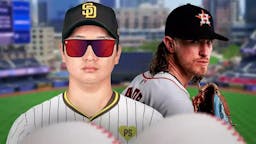 Padres' Woo-Suk Go with some cool sunglasses on, with Josh Hader wearing an Astros uniform beside Go