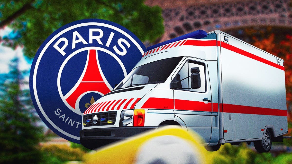 The PSG logo on the side of an Ambulance card in Paris Goncalo Ramos