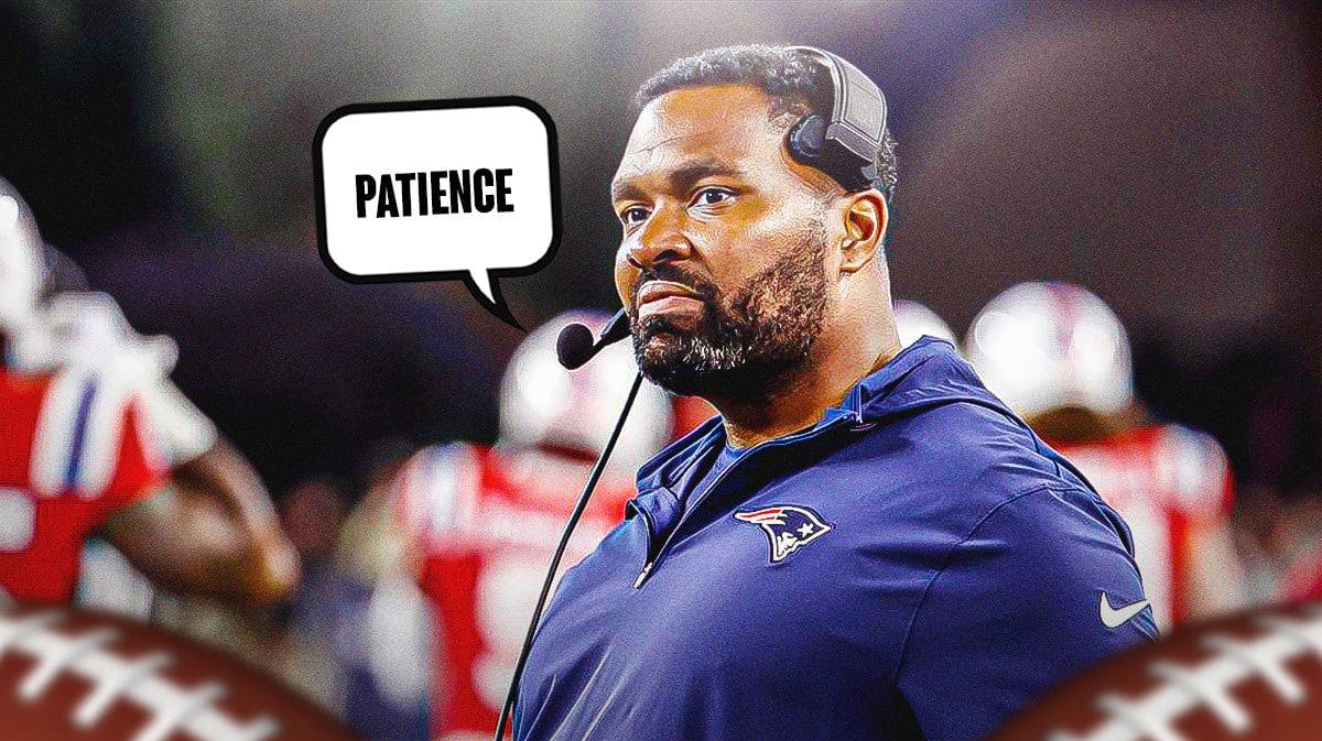 Jerod Mayo with quote bubble saying "patience."