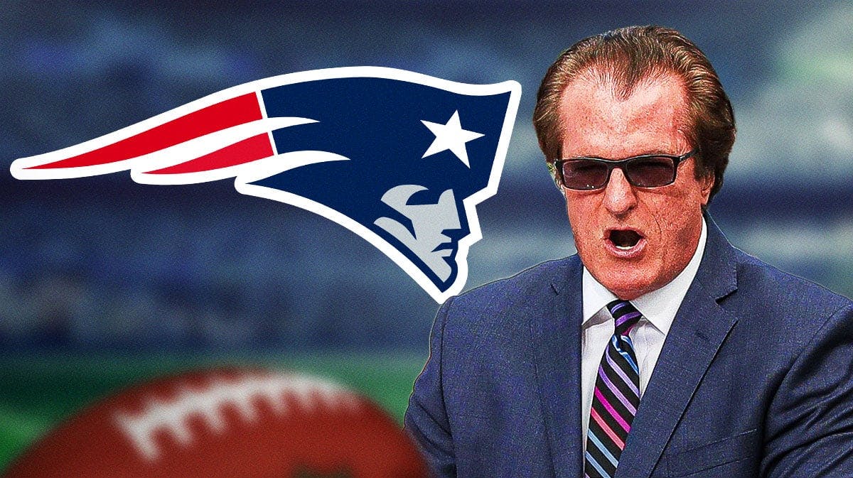 New England Patriots logo, with Mel Kiper on the right.