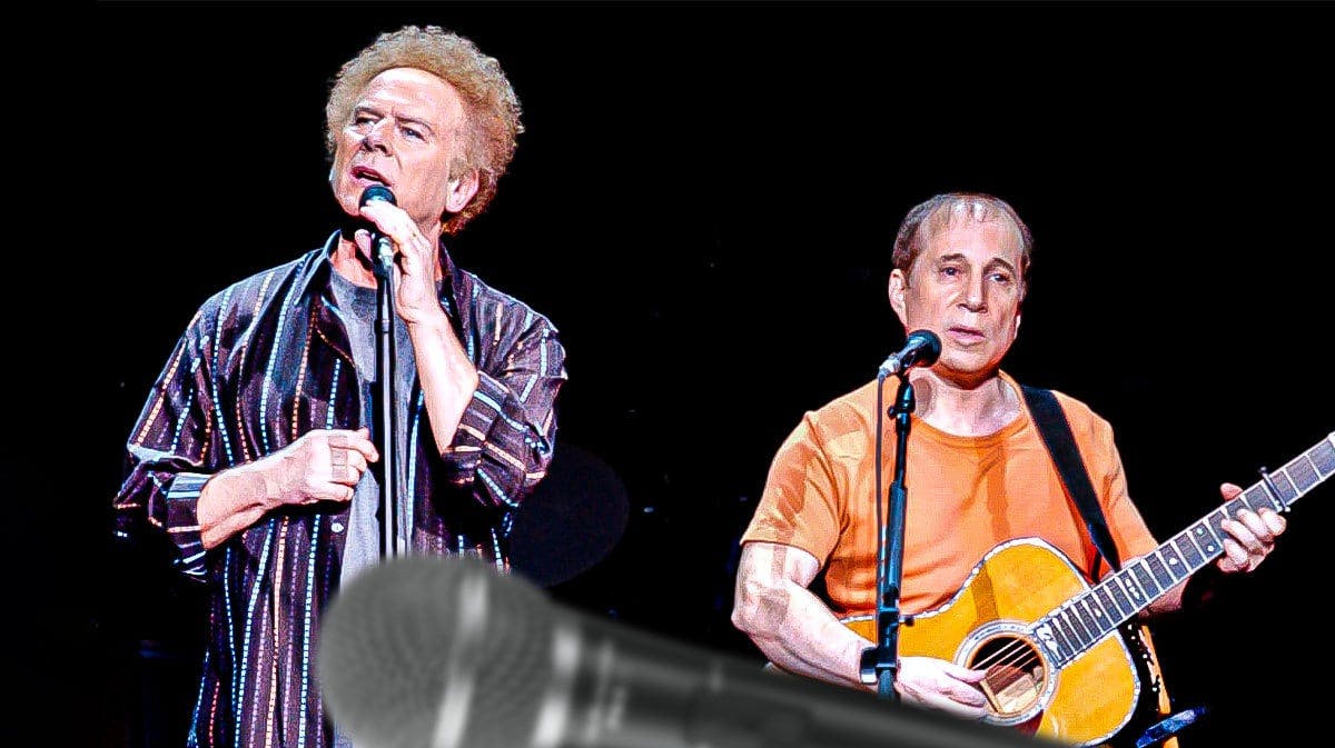 Paul Simon and Art Garfunkel onstage.