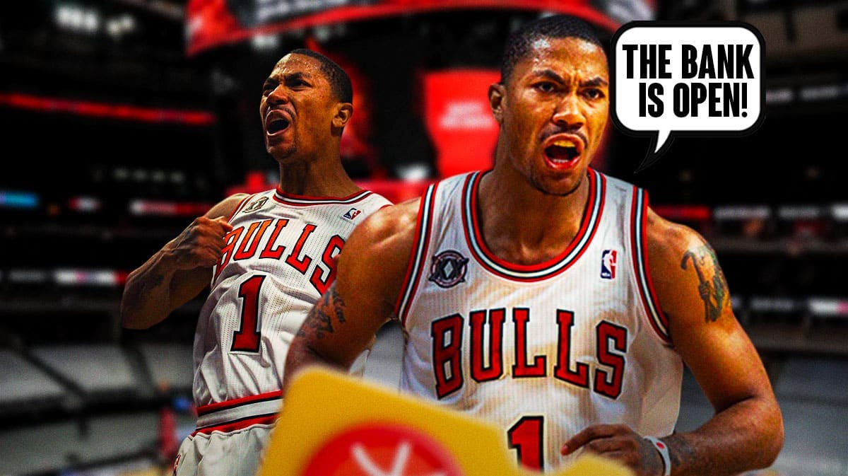 Derrick Rose playing for the Chicago Bulls, saying the bank is open.