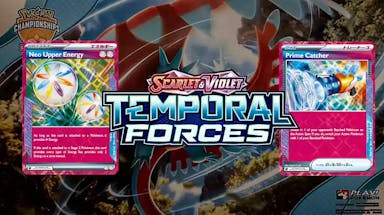 Pokemon TCG set Temporal Forces logo next to Ace Specs Neo Upper Energy and Prime Catcher