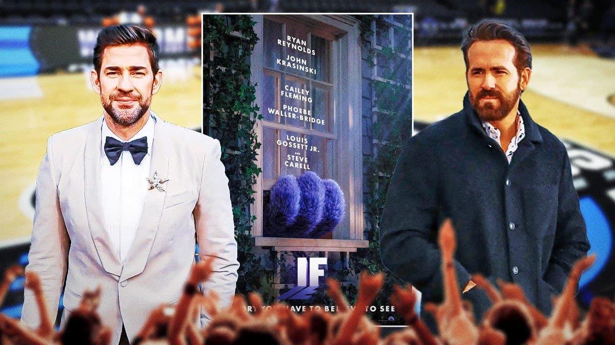 Ryan Reynolds, John Krasinski and movie poster for IF